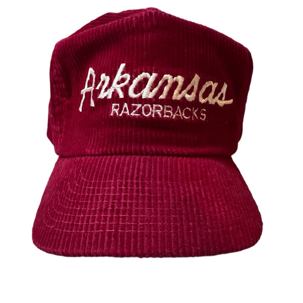 Vintage Arkansas Razorbacks Corduroy Sports Specialties Script Zip Back Cap Hat